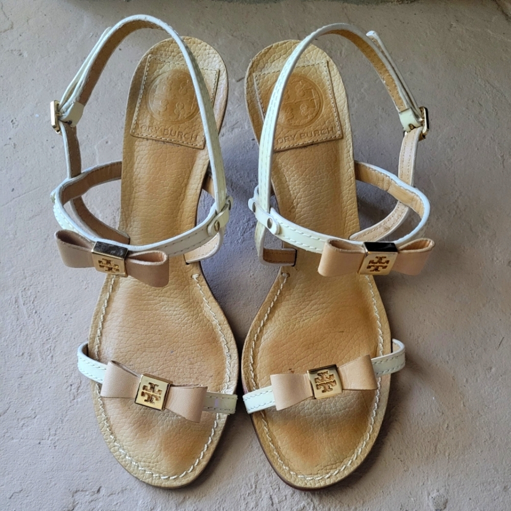 Tory Burch Kailey Women's Kitten Heel Sandal Shoes with Bows Size US 6.5M